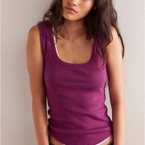 Free People Plum Scoop Neck Ribbed Hummingbird Tank Top